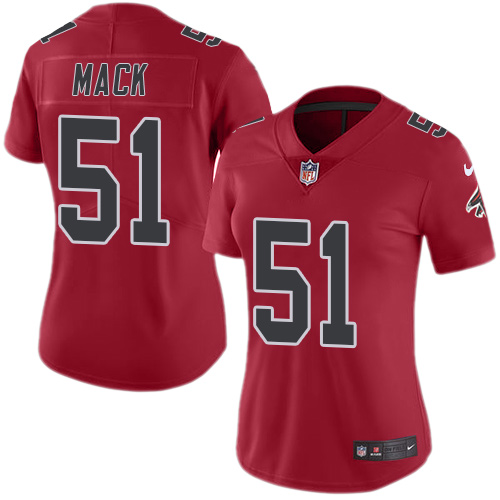Nike Falcons #51 Alex Mack Red Women's Stitched NFL Limited Rush Jersey