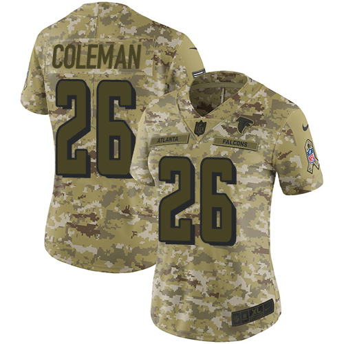Nike Falcons #26 Tevin Coleman Camo Women's Stitched NFL Limited 2018 Salute to Service Jersey