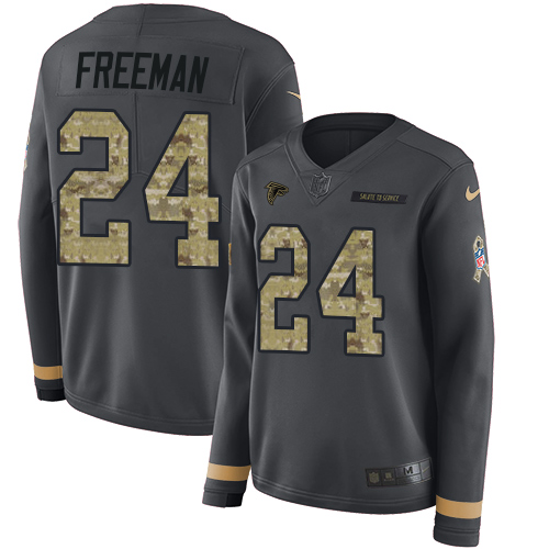 Nike Falcons #24 Devonta Freeman Anthracite Salute to Service Women's Stitched NFL Limited Therma Long Sleeve Jersey