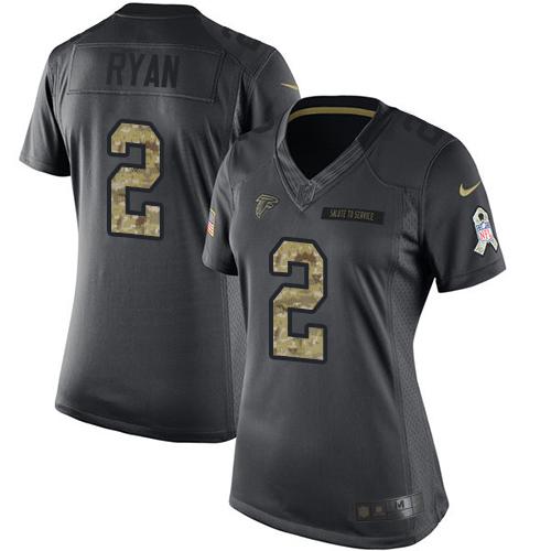 Nike Falcons #2 Matt Ryan Black Women's Stitched NFL Limited 2016 Salute to Service Jersey