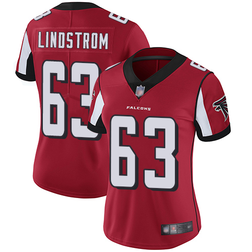 Nike Falcons #63 Chris Lindstrom Red Team Color Women's Stitched NFL Vapor Untouchable Limited Jersey