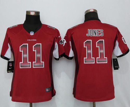 Nike Falcons #11 Julio Jones Red Team Color Women's Stitched NFL Elite Strobe Jersey