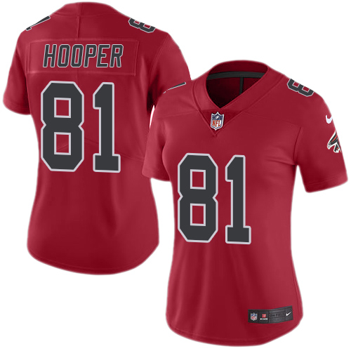 Nike Falcons #81 Austin Hooper Red Women's Stitched NFL Limited Rush Jersey