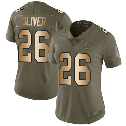 Nike Falcons #26 Isaiah Oliver Olive/Gold Women's Stitched NFL Limited 2017 Salute to Service Jersey