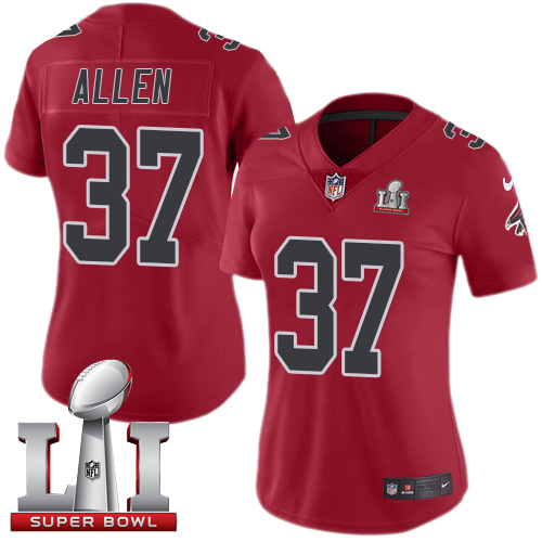 Nike Falcons #37 Ricardo Allen Red Super Bowl LI 51 Women's Stitched NFL Limited Rush Jersey