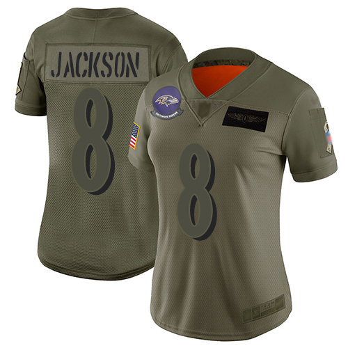 Nike Ravens #8 Lamar Jackson Camo Women's Stitched NFL Limited 2019 Salute to Service Jersey