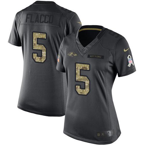 Nike Ravens #5 Joe Flacco Black Women's Stitched NFL Limited 2016 Salute to Service Jersey