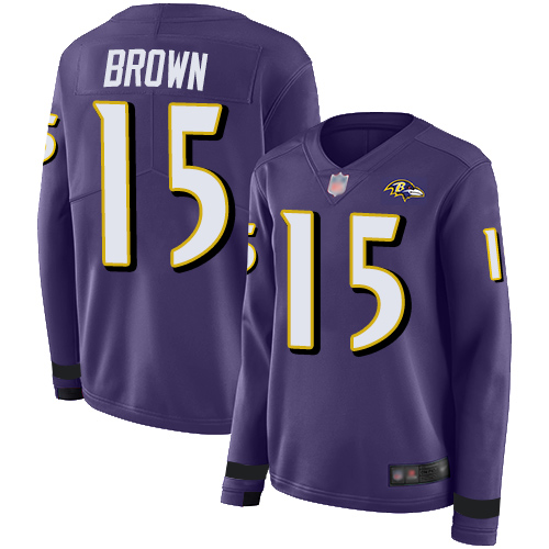 Nike Ravens #15 Marquise Brown Purple Team Color Women's Stitched NFL Limited Therma Long Sleeve Jersey