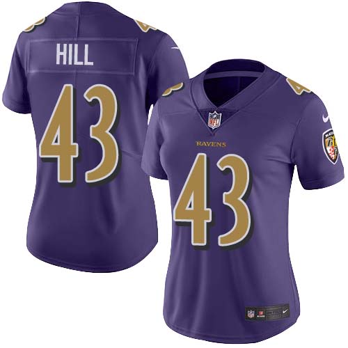 Nike Ravens #43 Justice Hill Purple Women's Stitched NFL Limited Rush Jersey