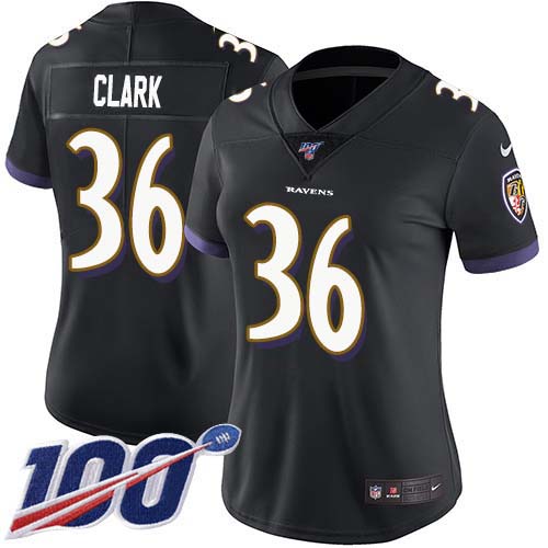 Nike Ravens #36 Chuck Clark Black Alternate Women's Stitched NFL 100th Season Vapor Untouchable Limited Jersey