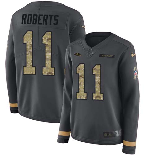 Nike Ravens #11 Seth Roberts Anthracite Salute to Service Women's Stitched NFL Limited Therma Long Sleeve Jersey