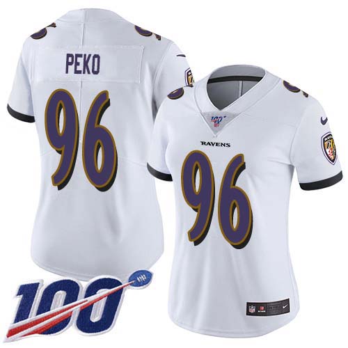 Nike Ravens #96 Domata Peko Sr White Women's Stitched NFL 100th Season Vapor Untouchable Limited Jersey