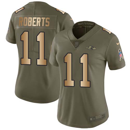 Nike Ravens #11 Seth Roberts Olive/Gold Women's Stitched NFL Limited 2017 Salute To Service Jersey