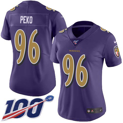Nike Ravens #96 Domata Peko Sr Purple Women's Stitched NFL Limited Rush 100th Season Jersey