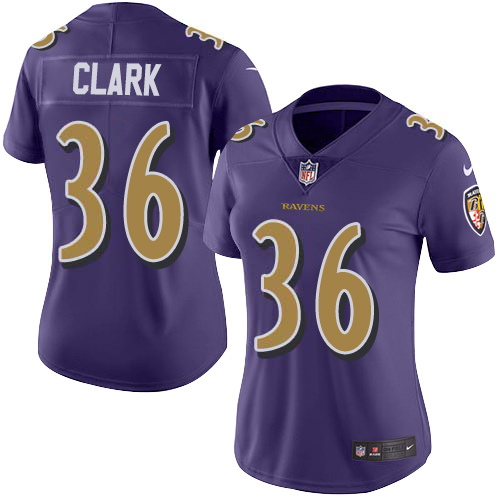 Nike Ravens #36 Chuck Clark Purple Women's Stitched NFL Limited Rush Jersey