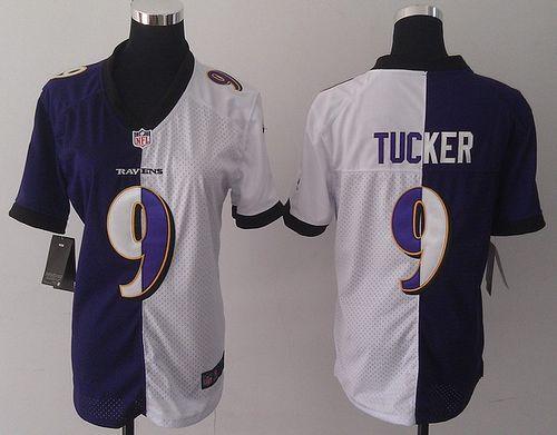 Nike Ravens #9 Justin Tucker Purple/White Women's Stitched NFL Elite Split Jersey