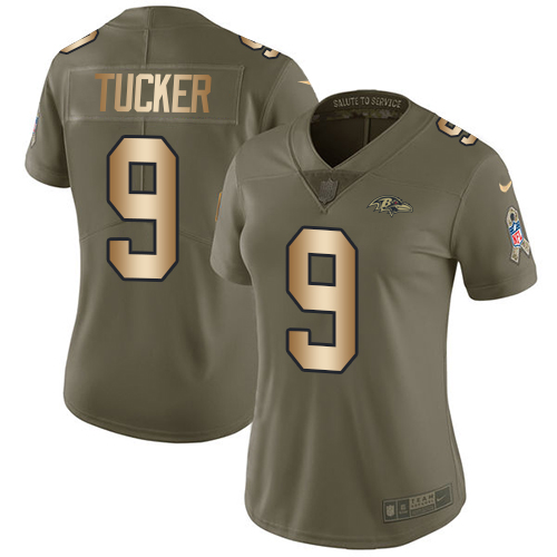 Nike Ravens #9 Justin Tucker Olive/Gold Women's Stitched NFL Limited 2017 Salute to Service Jersey