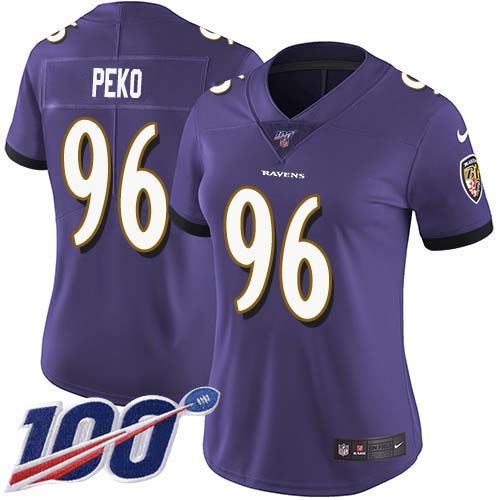 Nike Ravens #96 Domata Peko Sr Purple Team Color Women's Stitched NFL 100th Season Vapor Untouchable Limited Jersey
