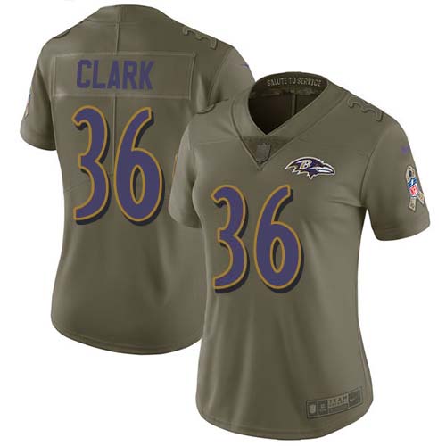 Nike Ravens #36 Chuck Clark Olive Women's Stitched NFL Limited 2017 Salute To Service Jersey