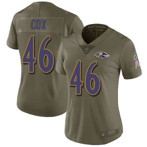 Nike Ravens #46 Morgan Cox Olive Women's Stitched NFL Limited 2017 Salute to Service Jersey