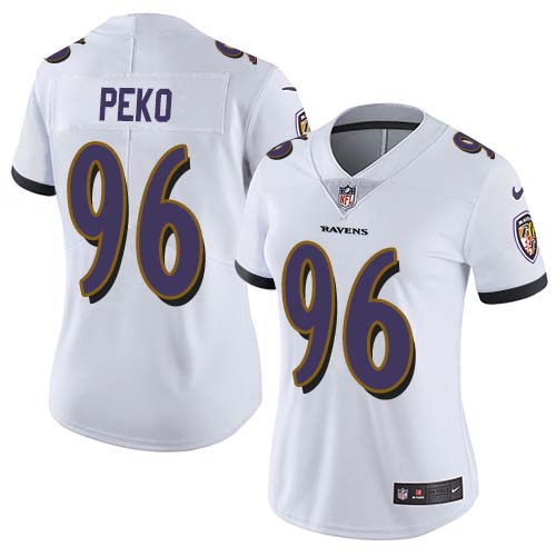 Nike Ravens #96 Domata Peko Sr White Women's Stitched NFL Vapor Untouchable Limited Jersey