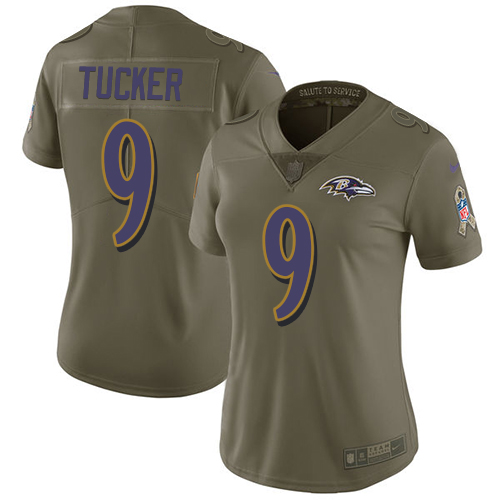 Nike Ravens #9 Justin Tucker Olive Women's Stitched NFL Limited 2017 Salute to Service Jersey