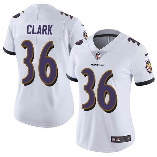 Nike Ravens #36 Chuck Clark White Women's Stitched NFL Vapor Untouchable Limited Jersey