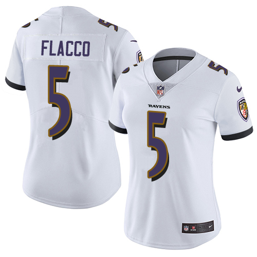 Nike Ravens #5 Joe Flacco White Women's Stitched NFL Vapor Untouchable Limited Jersey