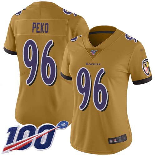 Nike Ravens #96 Domata Peko Sr Gold Women's Stitched NFL Limited Inverted Legend 100th Season Jersey