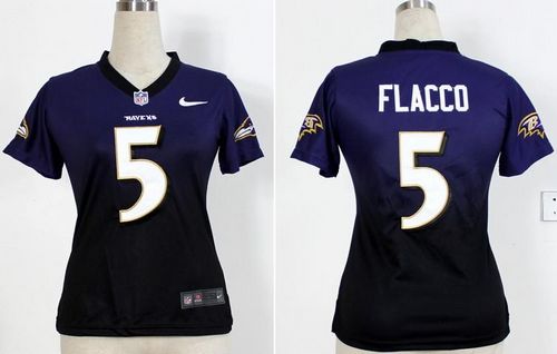 Nike Ravens #5 Joe Flacco Purple/Black Women's Stitched NFL Elite Fadeaway Fashion Jersey