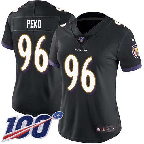 Nike Ravens #96 Domata Peko Sr Black Alternate Women's Stitched NFL 100th Season Vapor Untouchable Limited Jersey