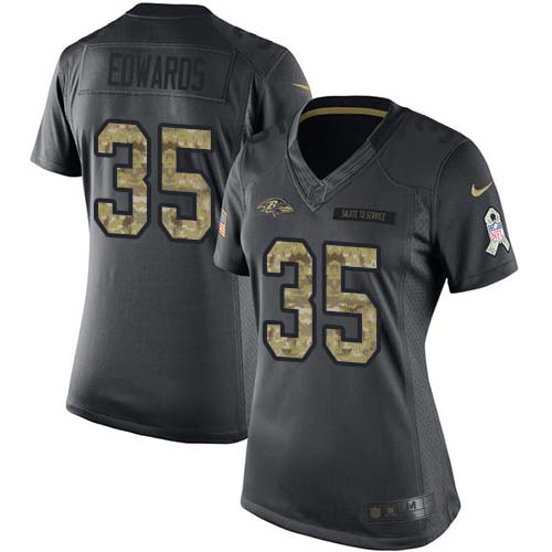 Nike Ravens #35 Gus Edwards Black Women's Stitched NFL Limited 2016 Salute to Service Jersey