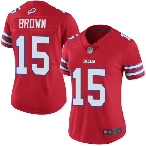 Nike Bills #15 John Brown Red Women's Stitched NFL Limited Rush Jersey
