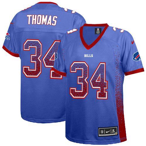 Nike Bills #34 Thurman Thomas Royal Blue Team Color Women's Stitched NFL Elite Drift Fashion Jersey