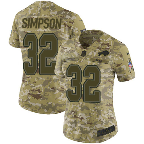 Nike Bills #32 O. J. Simpson Camo Women's Stitched NFL Limited 2018 Salute to Service Jersey