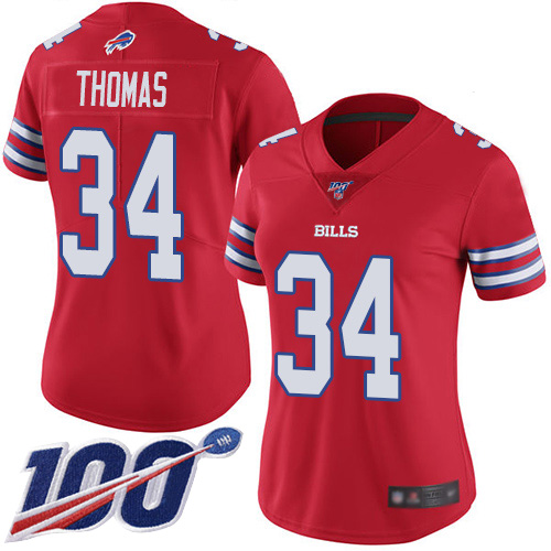 Nike Bills #34 Thurman Thomas Red Women's Stitched NFL Limited Rush 100th Season Jersey Nike Bills #34 Thurman Thomas Red Women's Stitched NFL Limited Rush 100th Season Jersey