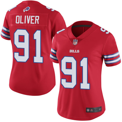 Nike Bills #91 Ed Oliver Red Women's Stitched NFL Limited Rush Jersey
