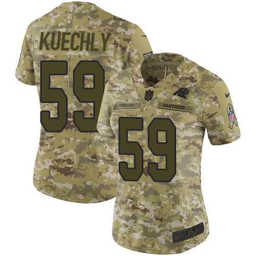 Nike Panthers #59 Luke Kuechly Camo Women's Stitched NFL Limited 2018 Salute to Service Jersey