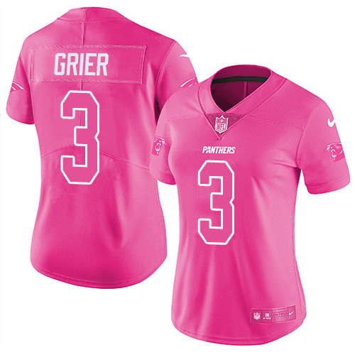 Nike Panthers #3 Will Grier Pink Women's Stitched NFL Limited Rush Fashion Jersey