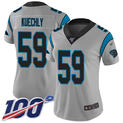 Nike Panthers #59 Luke Kuechly Silver Women's Stitched NFL Limited Inverted Legend 100th Season Jersey
