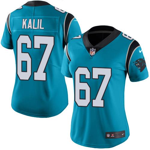 Nike Panthers #67 Ryan Kalil Blue Alternate Women's Stitched NFL Vapor Untouchable Limited Jersey