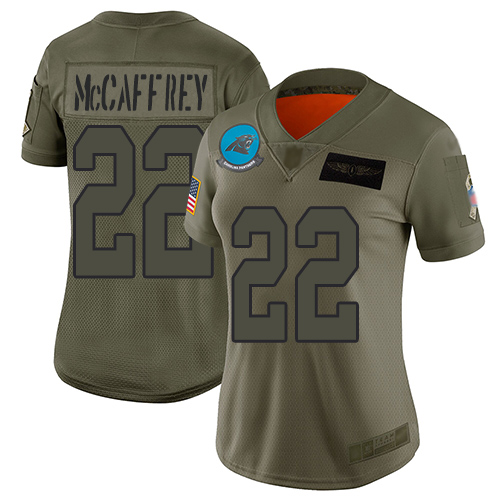 Nike Panthers #22 Christian McCaffrey Camo Women's Stitched NFL Limited 2019 Salute to Service Jersey