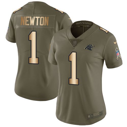 Nike Panthers #1 Cam Newton Olive/Gold Women's Stitched NFL Limited 2017 Salute to Service Jersey