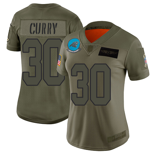 Nike Panthers #30 Stephen Curry Camo Women's Stitched NFL Limited 2019 Salute to Service Jersey