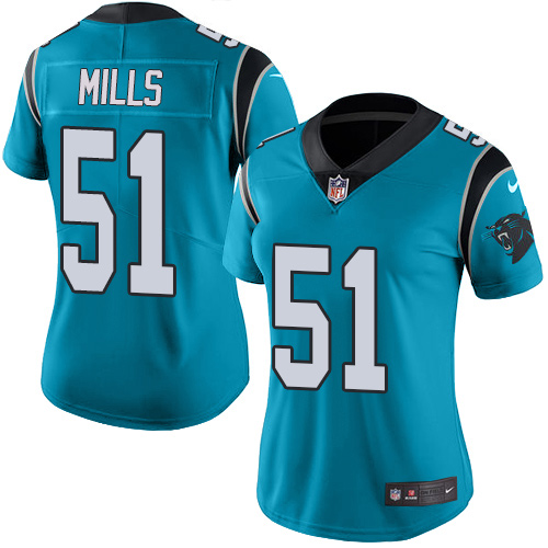 Nike Panthers #51 Sam Mills Blue Alternate Women's Stitched NFL Vapor Untouchable Limited Jersey