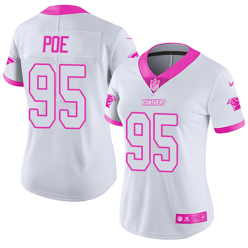 Nike Panthers #95 Dontari Poe White/Pink Women's Stitched NFL Limited Rush Fashion Jersey