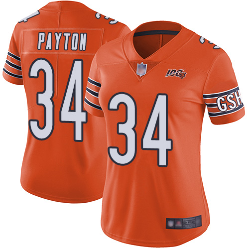 Nike Bears #34 Walter Payton Orange Women's Stitched NFL Limited Rush 100th Season Jersey