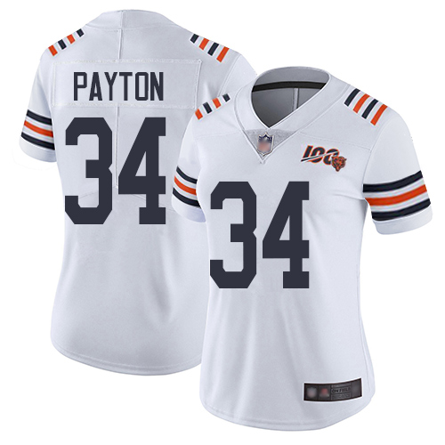 Nike Bears #34 Walter Payton White Alternate Women's Stitched NFL Vapor Untouchable Limited 100th Season Jersey