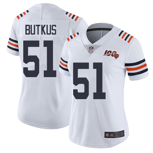 Nike Bears #51 Dick Butkus White Alternate Women's Stitched NFL Vapor Untouchable Limited 100th Season Jersey