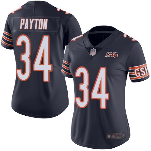 Nike Bears #34 Walter Payton Navy Blue Team Color Women's Stitched NFL 100th Season Vapor Limited Jersey